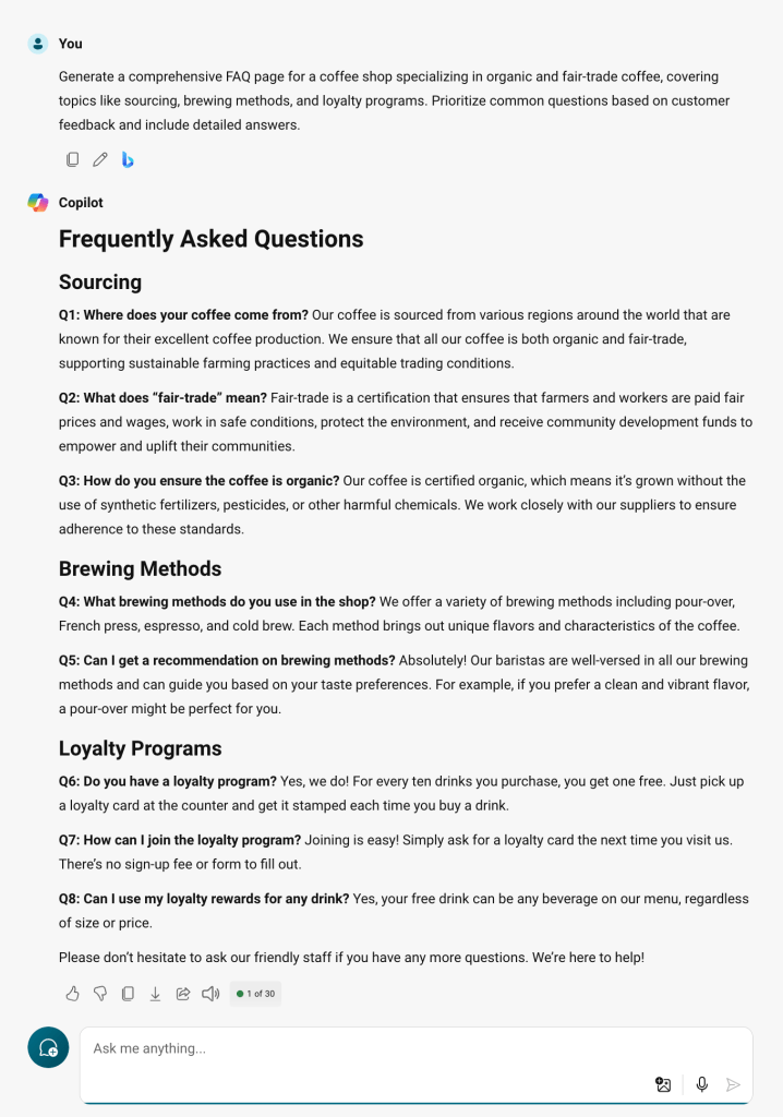 Image of a Microsoft Copilot prompt and response.